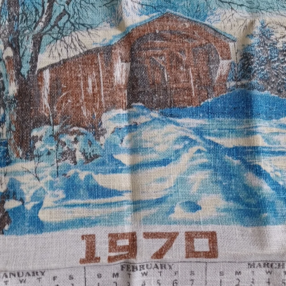 Calendar towel 1970 vintage kitchen Linens